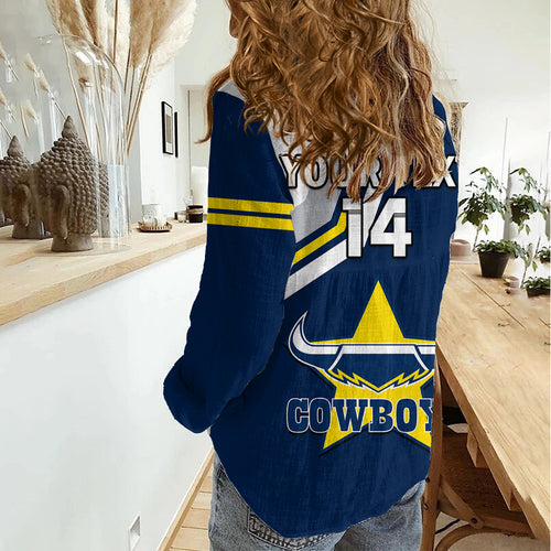 (Custom Text And Number) Cowboys Rugby 2023 Women Casual Shirt Sporty Style Navy Blue LT14