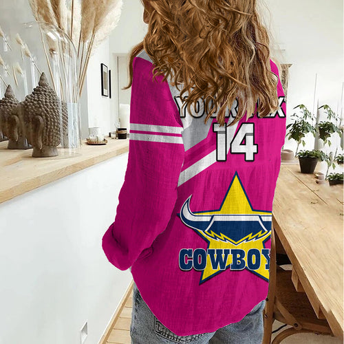 (Custom Text And Number) Cowboys Rugby 2023 Women Casual Shirt Sporty Style Pink LT14