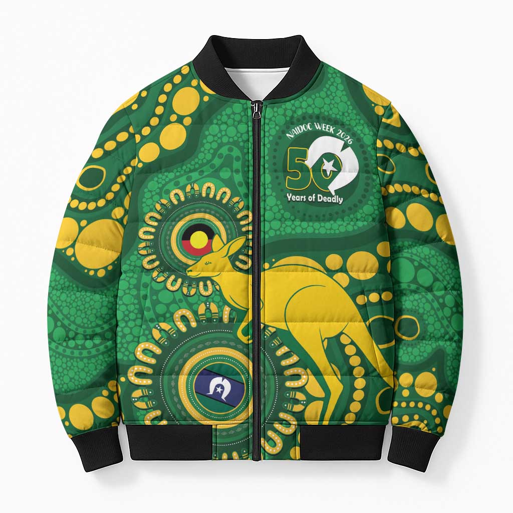 Bowls Australia NAIDOC Week 2026 Personalised Bomber Puffer Jacket 50 Years Deadly Kangaroo Indigenous Art