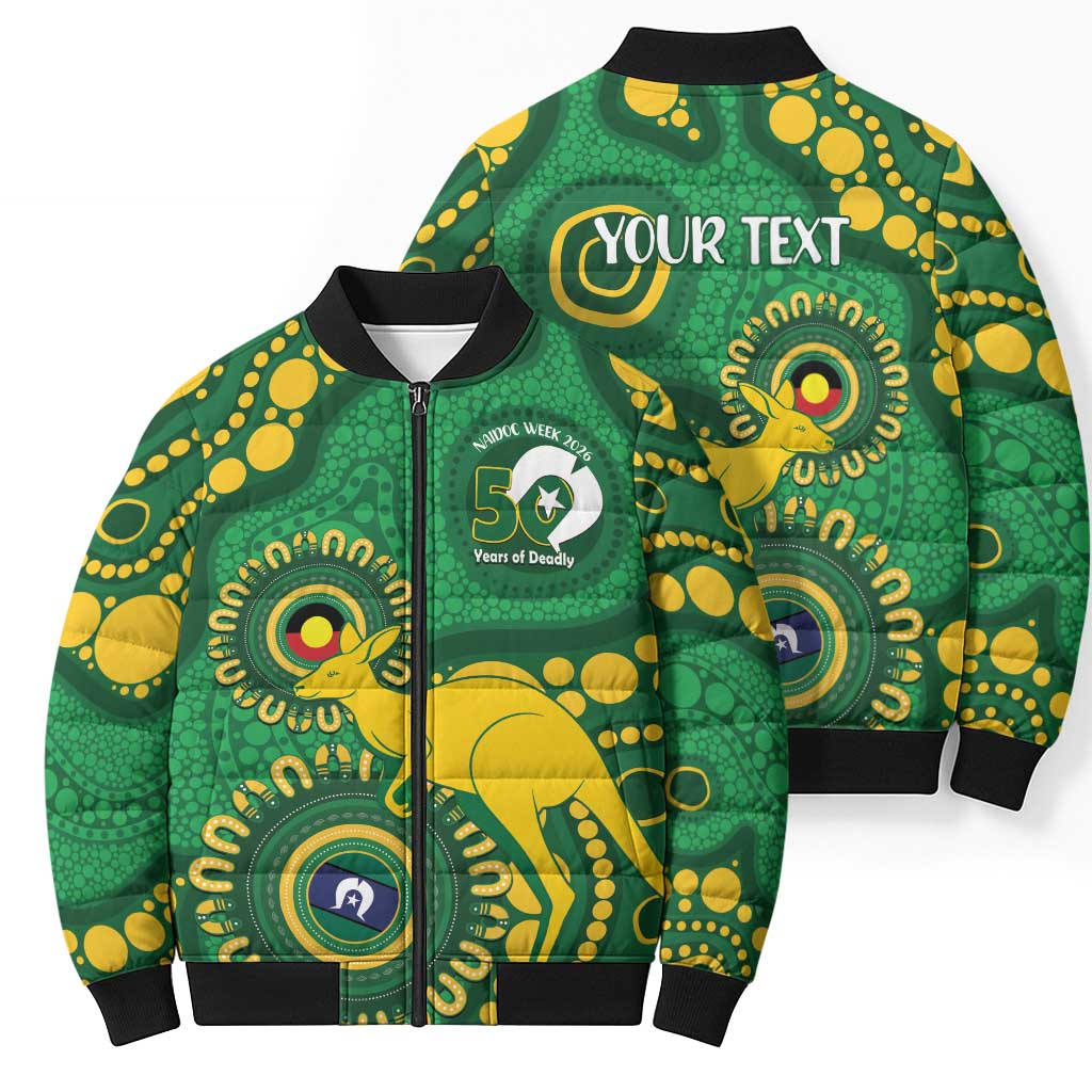 Bowls Australia NAIDOC Week 2026 Personalised Bomber Puffer Jacket 50 Years Deadly Kangaroo Indigenous Art