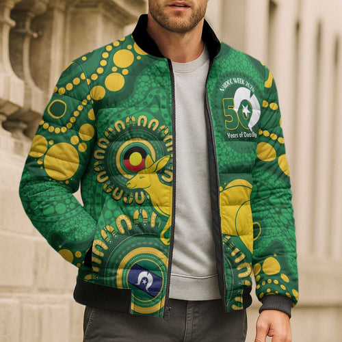 Bowls Australia NAIDOC Week 2026 Personalised Bomber Puffer Jacket 50 Years Deadly Kangaroo Indigenous Art