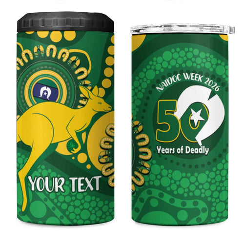 Bowls Australia NAIDOC Week 2026 Personalised 4 in 1 Can Cooler Tumbler 50 Years Deadly Kangaroo Indigenous Art