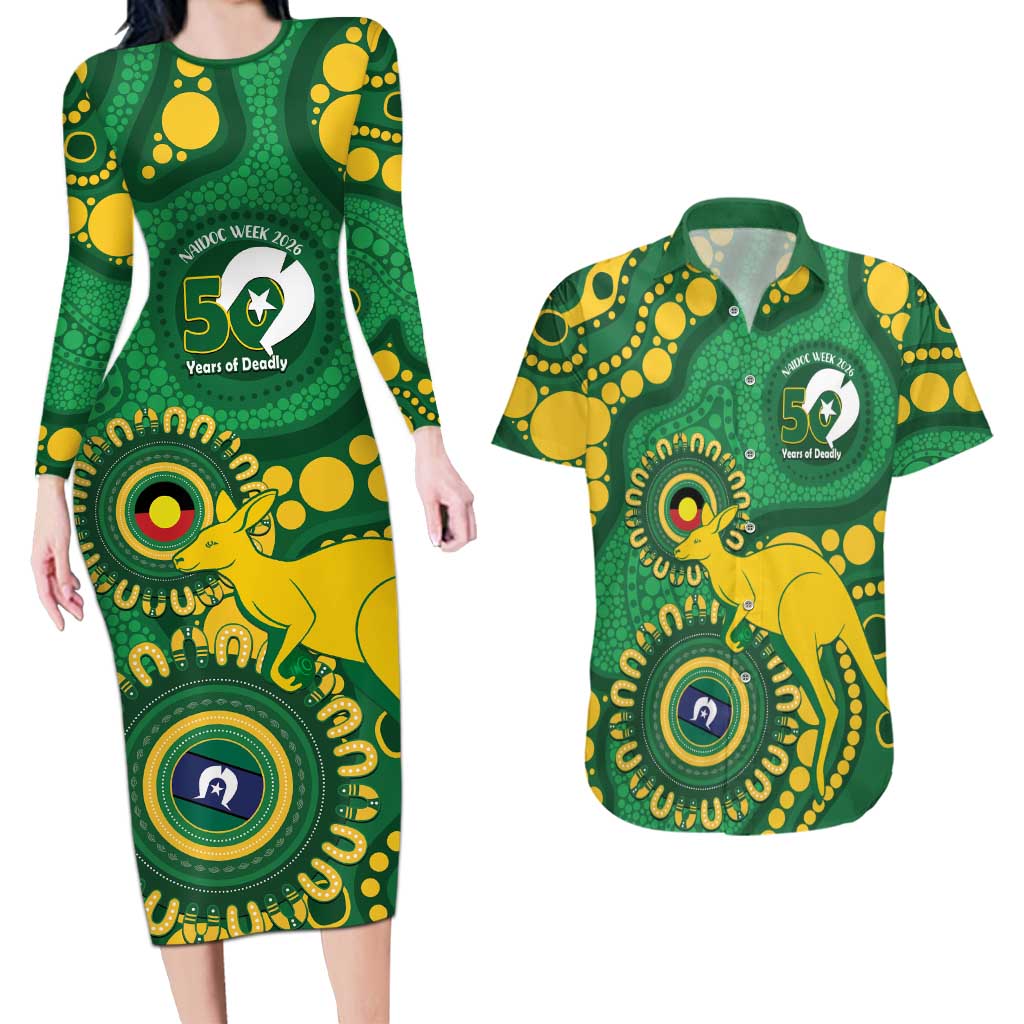Bowls Australia NAIDOC Week 2026 Personalised Couples Matching Long Sleeve Bodycon Dress and Hawaiian Shirt 50 Years Deadly Kangaroo Indigenous Art