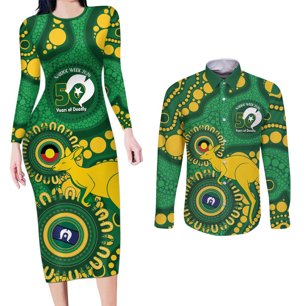 Bowls Australia NAIDOC Week 2026 Personalised Couples Matching Long Sleeve Bodycon Dress and Long Sleeve Button Shirt 50 Years Deadly Kangaroo Indigenous Art