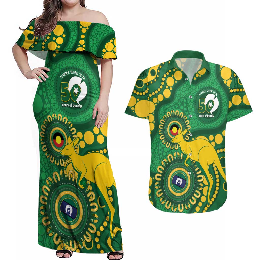 Bowls Australia NAIDOC Week 2026 Personalised Couples Matching Off Shoulder Maxi Dress and Hawaiian Shirt 50 Years Deadly Kangaroo Indigenous Art