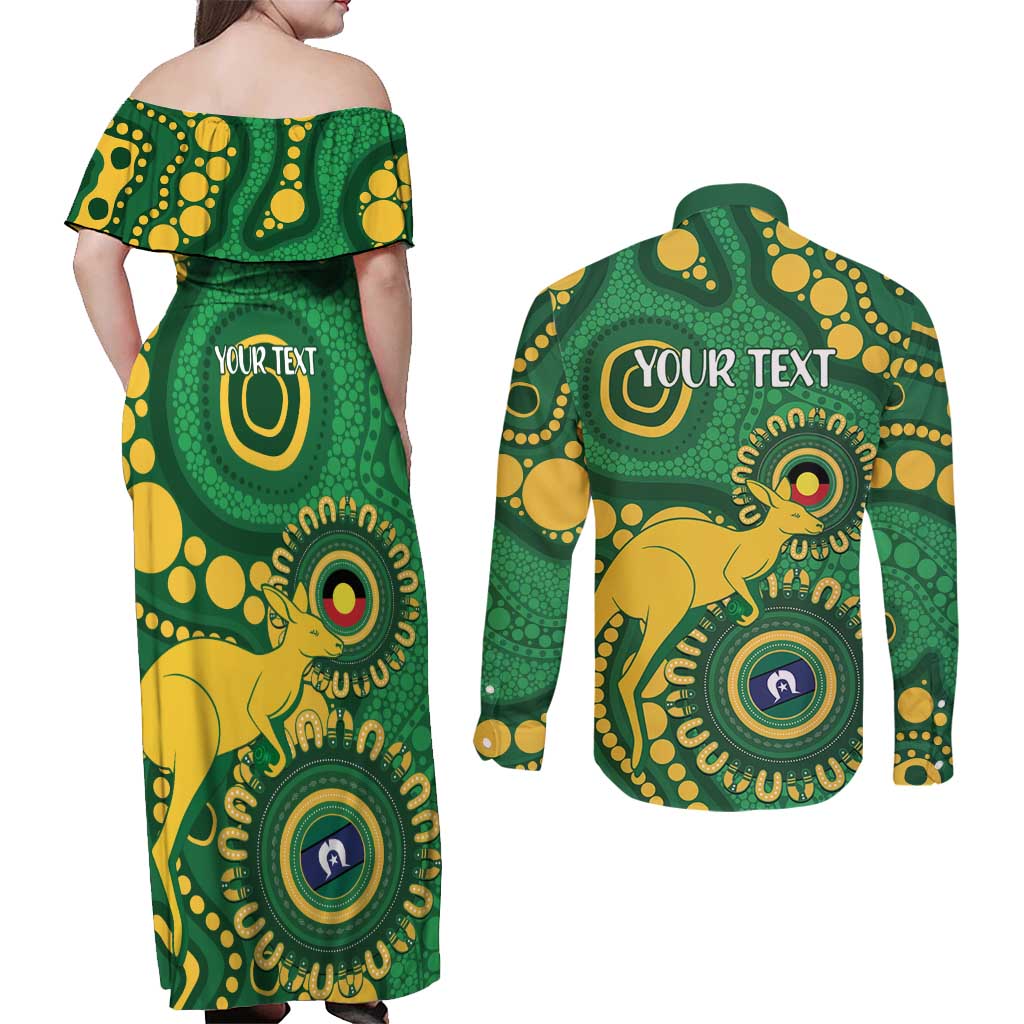 Bowls Australia NAIDOC Week 2026 Personalised Couples Matching Off Shoulder Maxi Dress and Long Sleeve Button Shirt 50 Years Deadly Kangaroo Indigenous Art