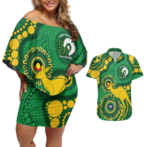 Bowls Australia NAIDOC Week 2026 Personalised Couples Matching Off Shoulder Short Dress and Hawaiian Shirt 50 Years Deadly Kangaroo Indigenous Art