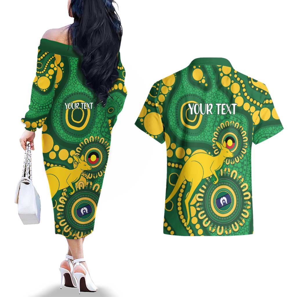 Bowls Australia NAIDOC Week 2026 Personalised Couples Matching Off The Shoulder Long Sleeve Dress and Hawaiian Shirt 50 Years Deadly Kangaroo Indigenous Art