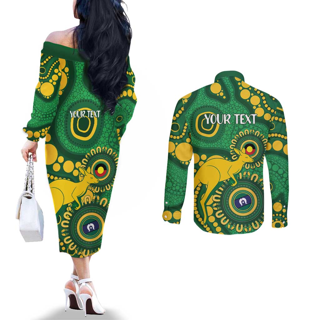 Bowls Australia NAIDOC Week 2026 Personalised Couples Matching Off The Shoulder Long Sleeve Dress and Long Sleeve Button Shirt 50 Years Deadly Kangaroo Indigenous Art