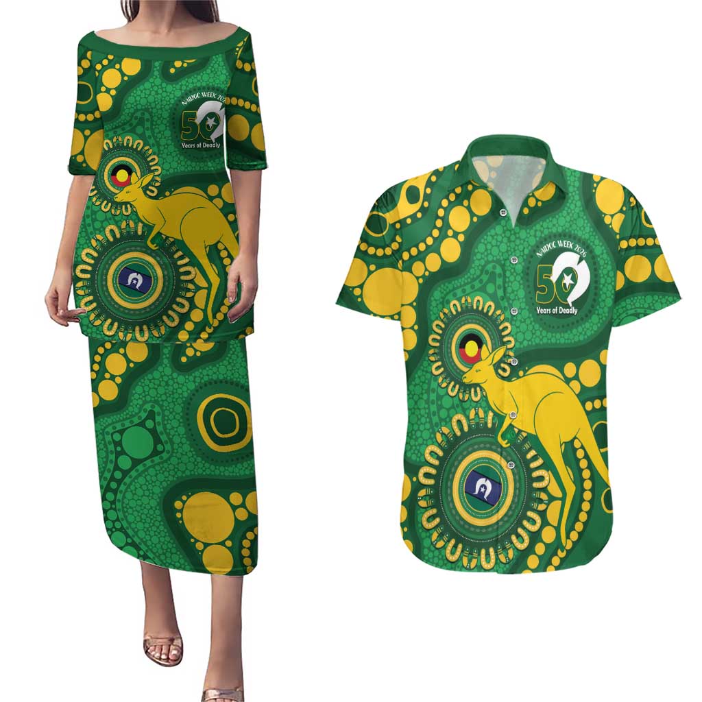 Bowls Australia NAIDOC Week 2026 Personalised Couples Matching Puletasi and Hawaiian Shirt 50 Years Deadly Kangaroo Indigenous Art