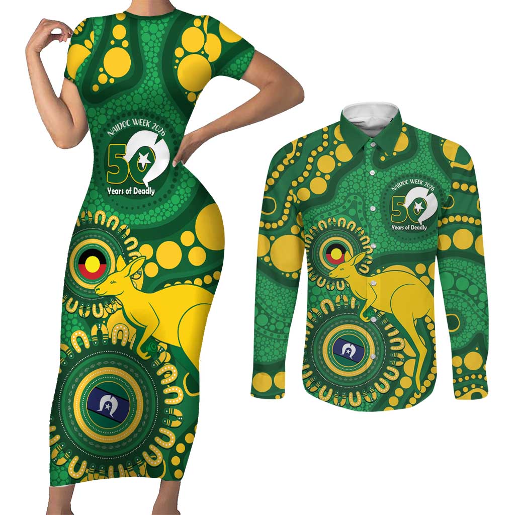 Bowls Australia NAIDOC Week 2026 Personalised Couples Matching Short Sleeve Bodycon Dress and Long Sleeve Button Shirt 50 Years Deadly Kangaroo Indigenous Art