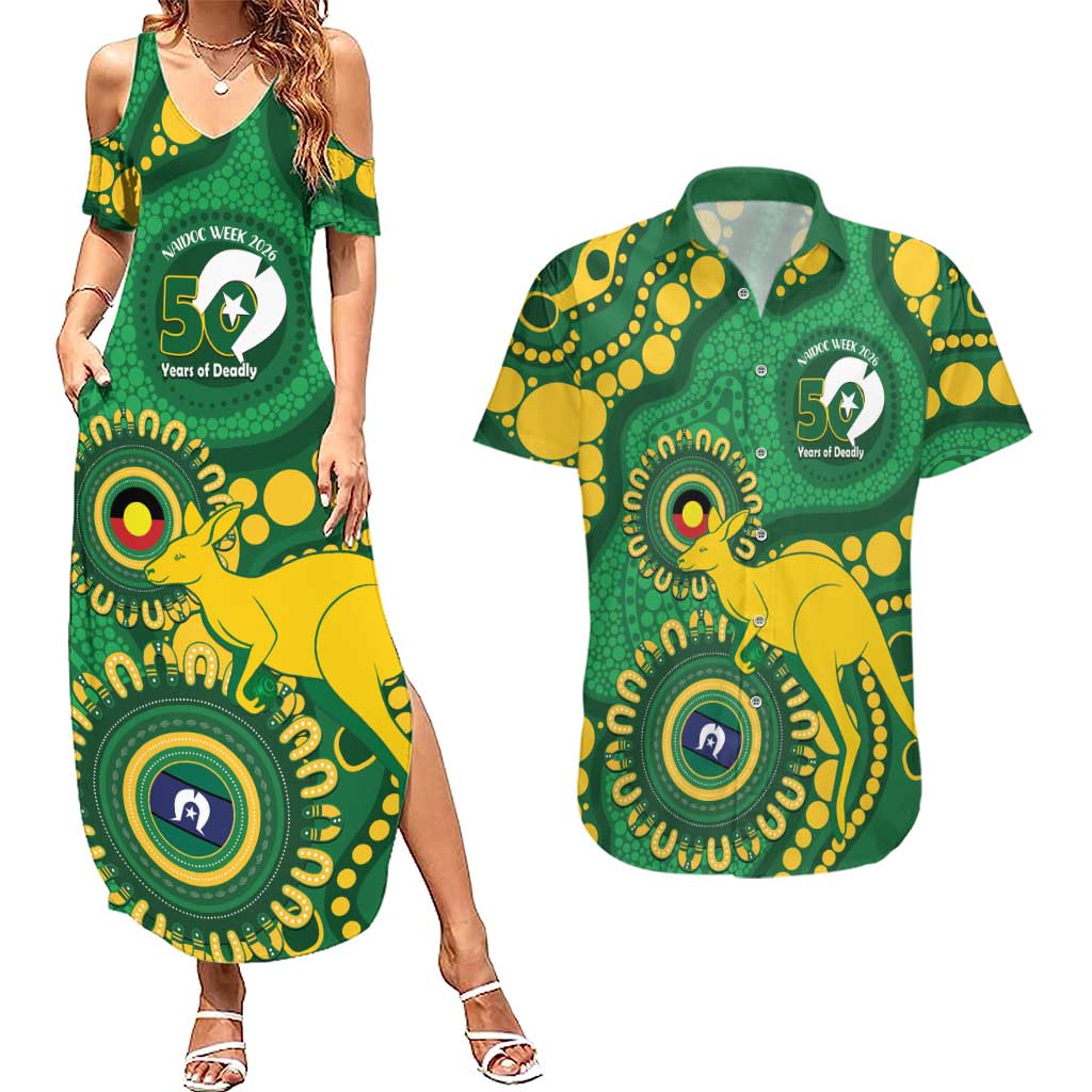Bowls Australia NAIDOC Week 2026 Personalised Couples Matching Summer Maxi Dress and Hawaiian Shirt 50 Years Deadly Kangaroo Indigenous Art
