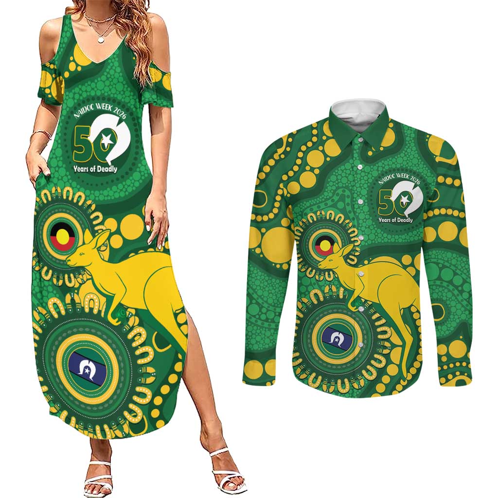 Bowls Australia NAIDOC Week 2026 Personalised Couples Matching Summer Maxi Dress and Long Sleeve Button Shirt 50 Years Deadly Kangaroo Indigenous Art