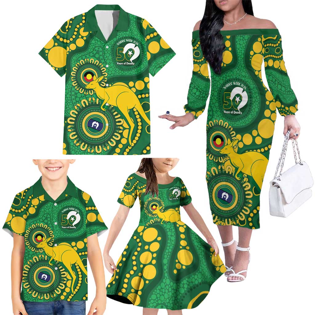 Bowls Australia NAIDOC Week 2026 Personalised Family Matching Off The Shoulder Long Sleeve Dress and Hawaiian Shirt 50 Years Deadly Kangaroo Indigenous Art