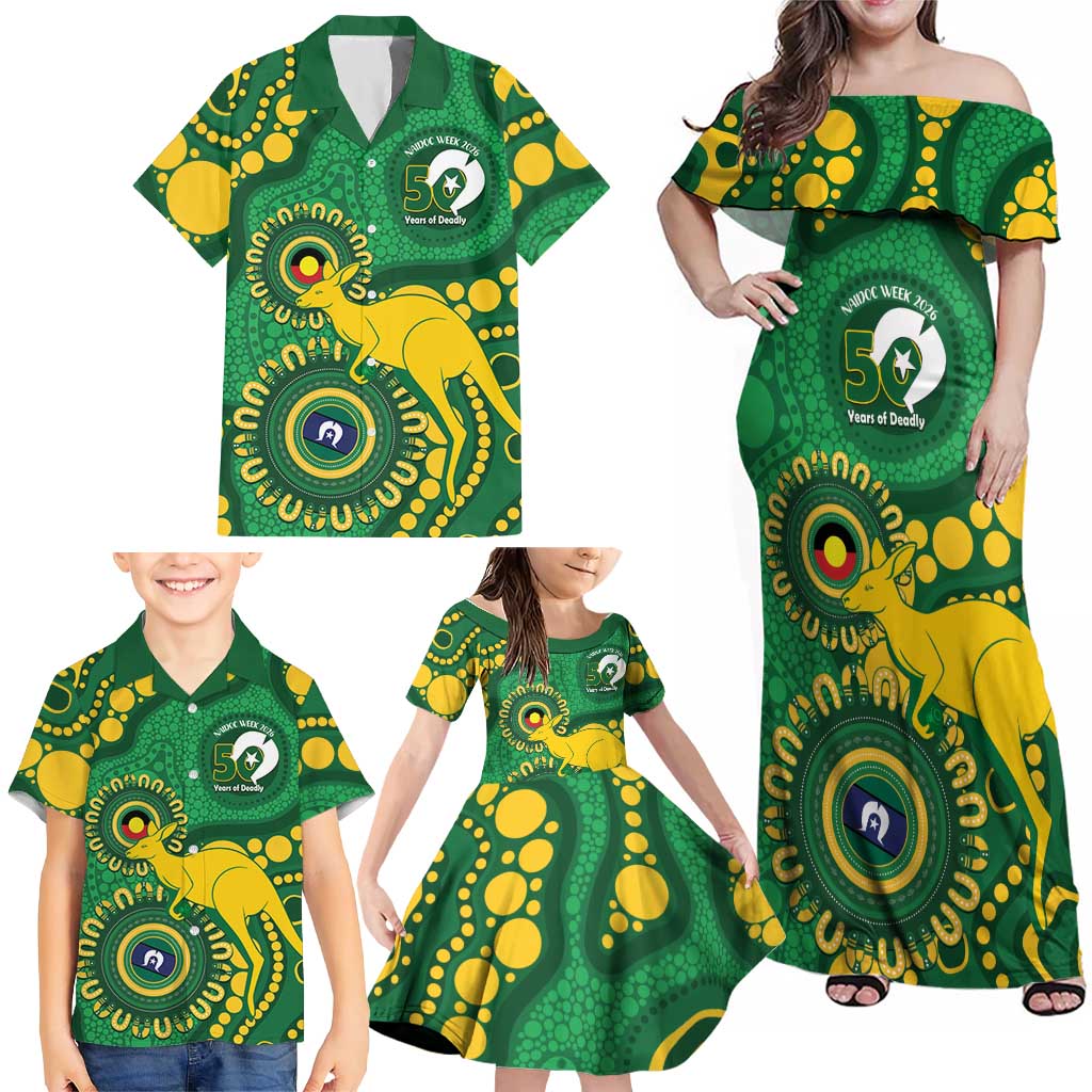 Bowls Australia NAIDOC Week 2026 Personalised Family Matching Off Shoulder Maxi Dress and Hawaiian Shirt 50 Years Deadly Kangaroo Indigenous Art