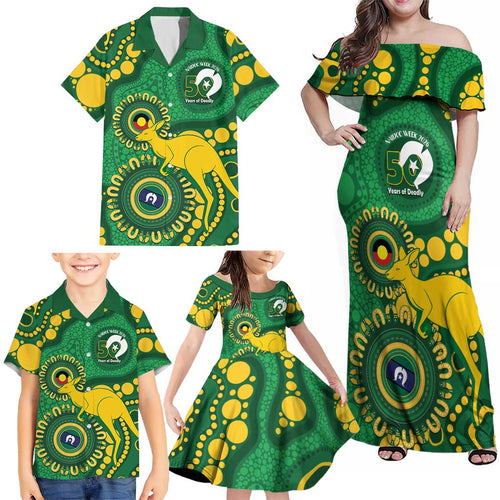 Bowls Australia NAIDOC Week 2026 Personalised Family Matching Off Shoulder Maxi Dress and Hawaiian Shirt 50 Years Deadly Kangaroo Indigenous Art
