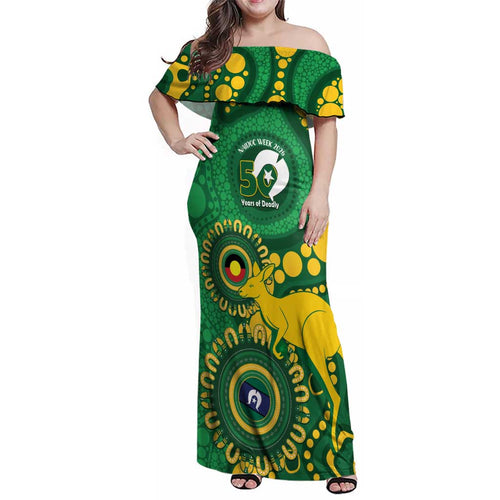 Bowls Australia NAIDOC Week 2026 Personalised Family Matching Off Shoulder Maxi Dress and Hawaiian Shirt 50 Years Deadly Kangaroo Indigenous Art