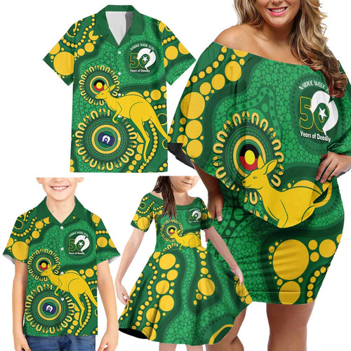 Bowls Australia NAIDOC Week 2026 Personalised Family Matching Off Shoulder Short Dress and Hawaiian Shirt 50 Years Deadly Kangaroo Indigenous Art