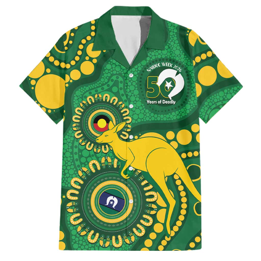 Bowls Australia NAIDOC Week 2026 Personalised Family Matching Off Shoulder Short Dress and Hawaiian Shirt 50 Years Deadly Kangaroo Indigenous Art