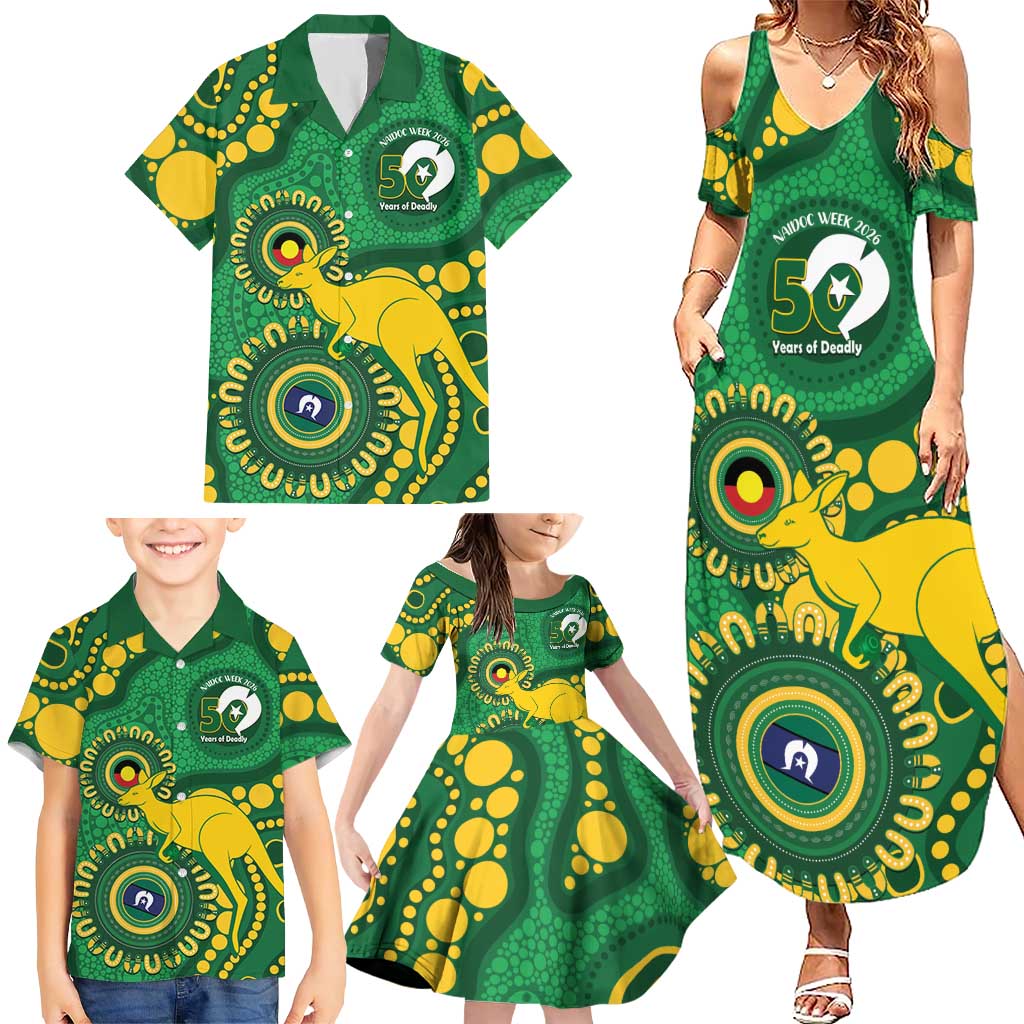 Bowls Australia NAIDOC Week 2026 Personalised Family Matching Summer Maxi Dress and Hawaiian Shirt 50 Years Deadly Kangaroo Indigenous Art