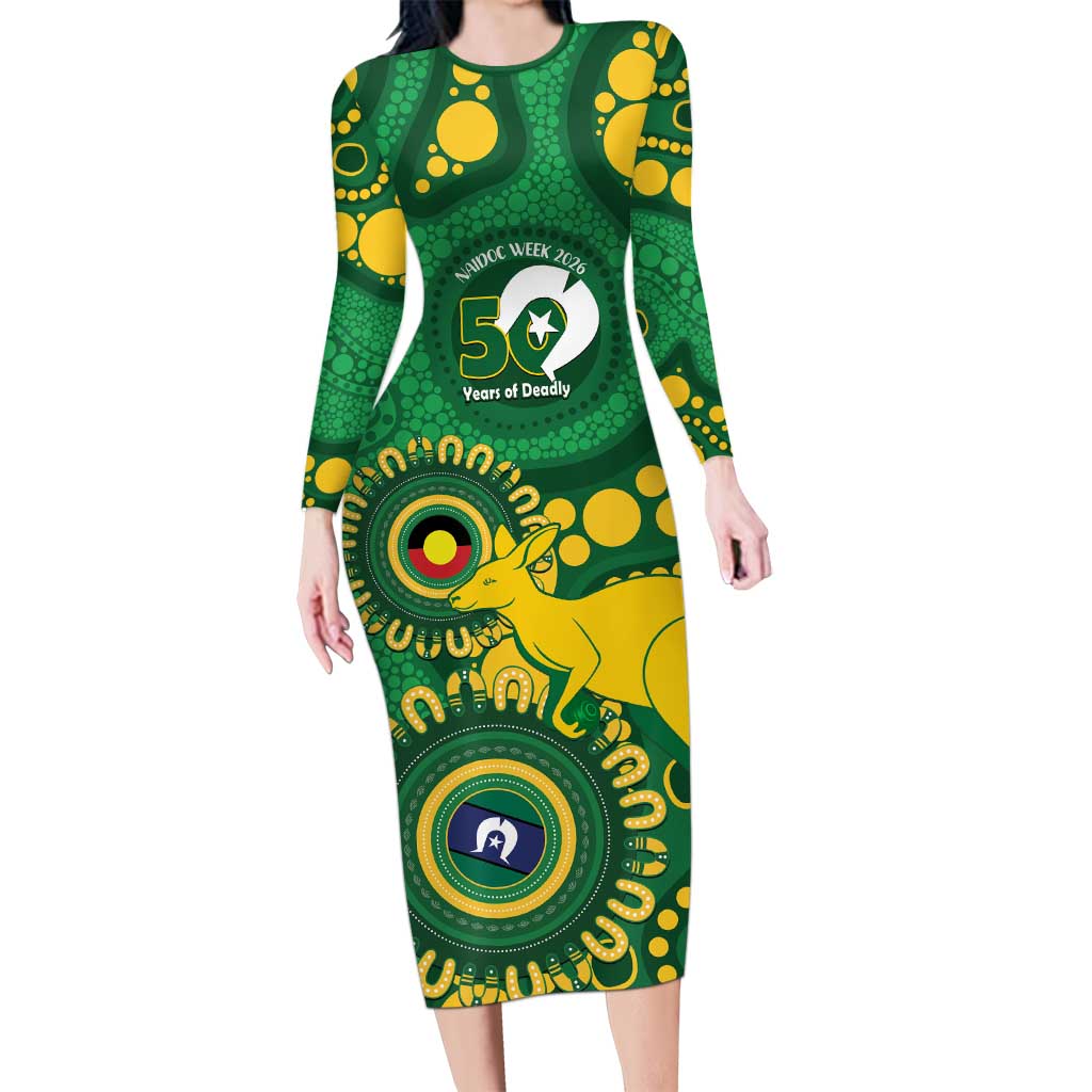 Bowls Australia NAIDOC Week 2026 Personalised Long Sleeve Bodycon Dress 50 Years Deadly Kangaroo Indigenous Art