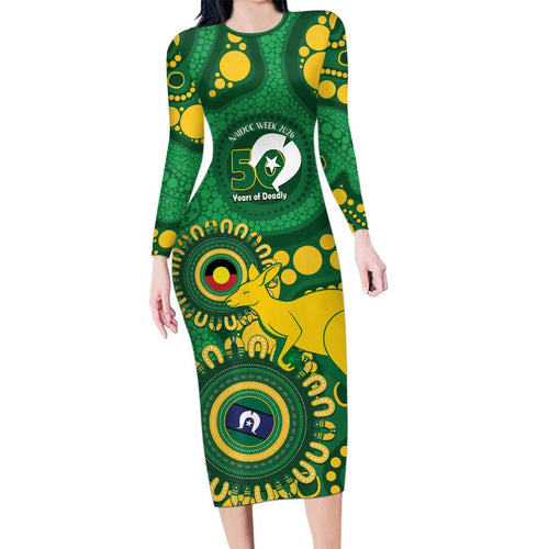Bowls Australia NAIDOC Week 2026 Personalised Long Sleeve Bodycon Dress 50 Years Deadly Kangaroo Indigenous Art