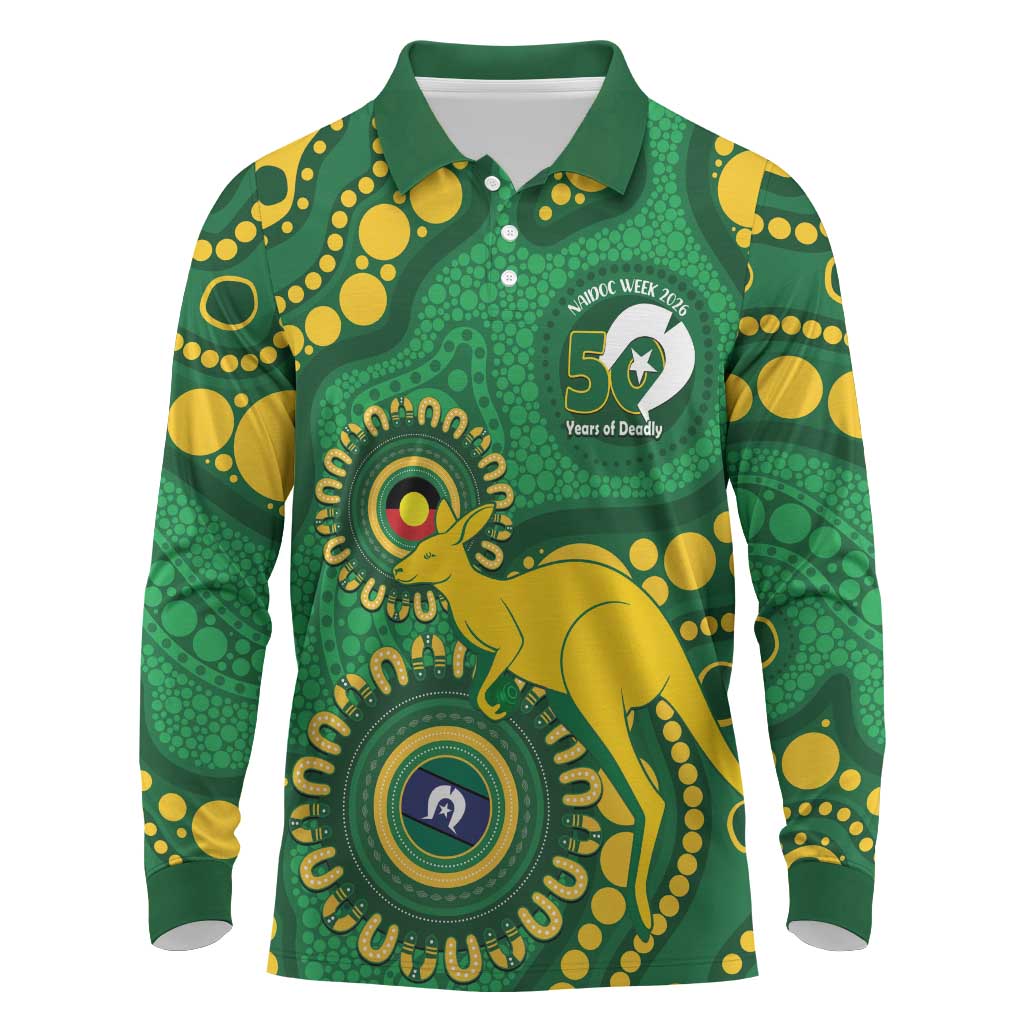 Bowls Australia NAIDOC Week 2026 Personalised Long Sleeve Polo Shirt 50 Years Deadly Kangaroo Indigenous Art