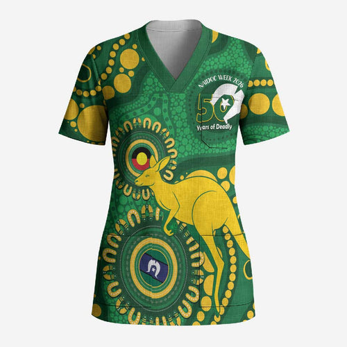Bowls Australia NAIDOC Week 2026 Personalised Scrub Top 50 Years Deadly Kangaroo Indigenous Art