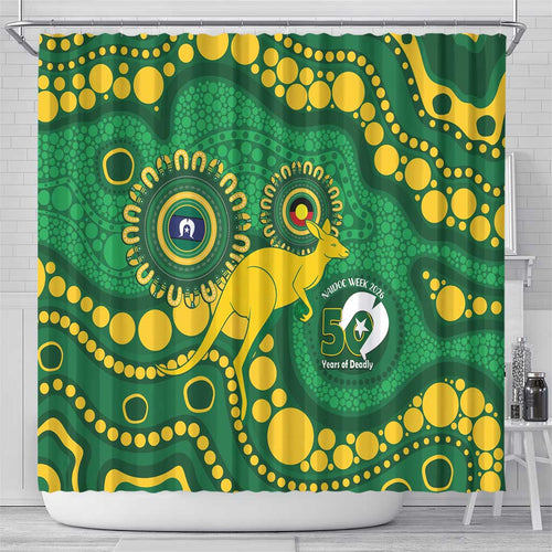 Bowls Australia NAIDOC Week 2026 Shower Curtain 50 Years Deadly Kangaroo Indigenous Art