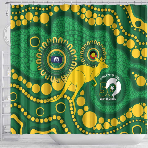 Bowls Australia NAIDOC Week 2026 Shower Curtain 50 Years Deadly Kangaroo Indigenous Art
