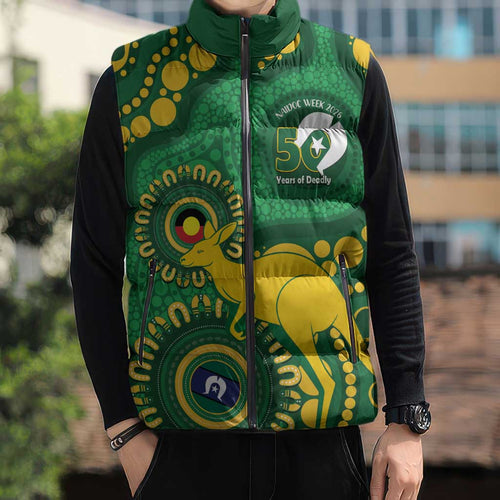 Bowls Australia NAIDOC Week 2026 Personalised Sleeveless Puffer Jacket 50 Years Deadly Kangaroo Indigenous Art