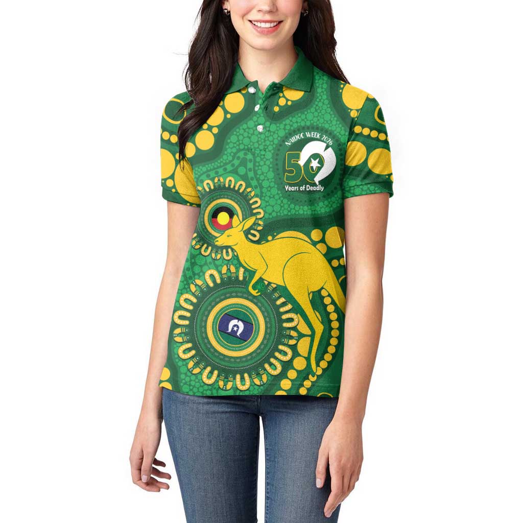 Bowls Australia NAIDOC Week 2026 Personalised Women Polo Shirt 50 Years Deadly Kangaroo Indigenous Art