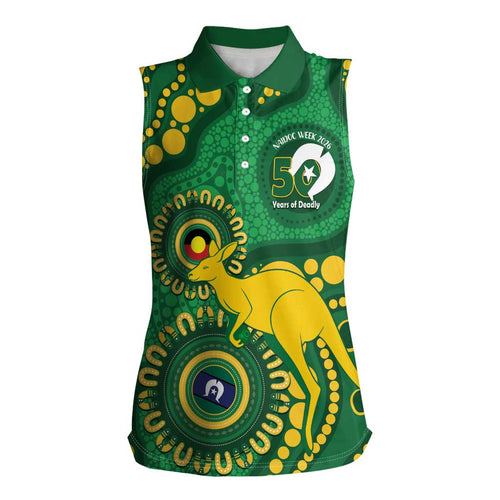 Bowls Australia NAIDOC Week 2026 Personalised Women Sleeveless Polo Shirt 50 Years Deadly Kangaroo Indigenous Art