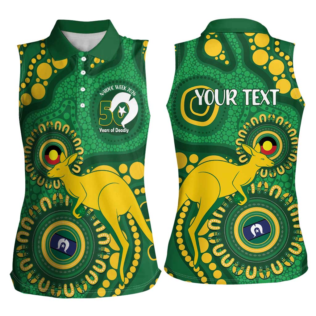 Bowls Australia NAIDOC Week 2026 Personalised Women Sleeveless Polo Shirt 50 Years Deadly Kangaroo Indigenous Art