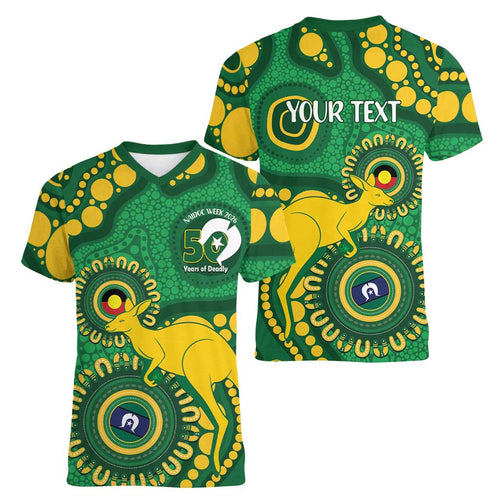 Bowls Australia NAIDOC Week 2026 Personalised Women V-Neck T-Shirt 50 Years Deadly Kangaroo Indigenous Art