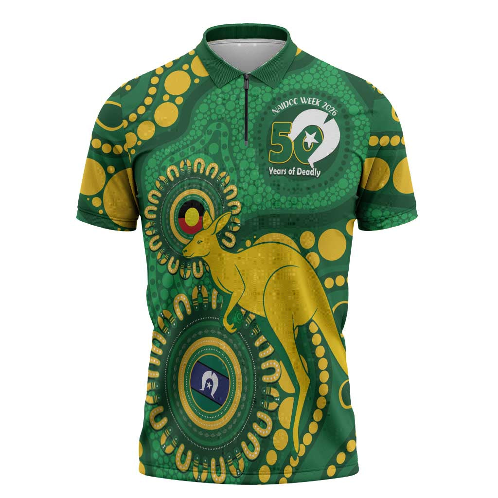 Bowls Australia NAIDOC Week 2026 Personalised Zipper Polo Shirt 50 Years Deadly Kangaroo Indigenous Art