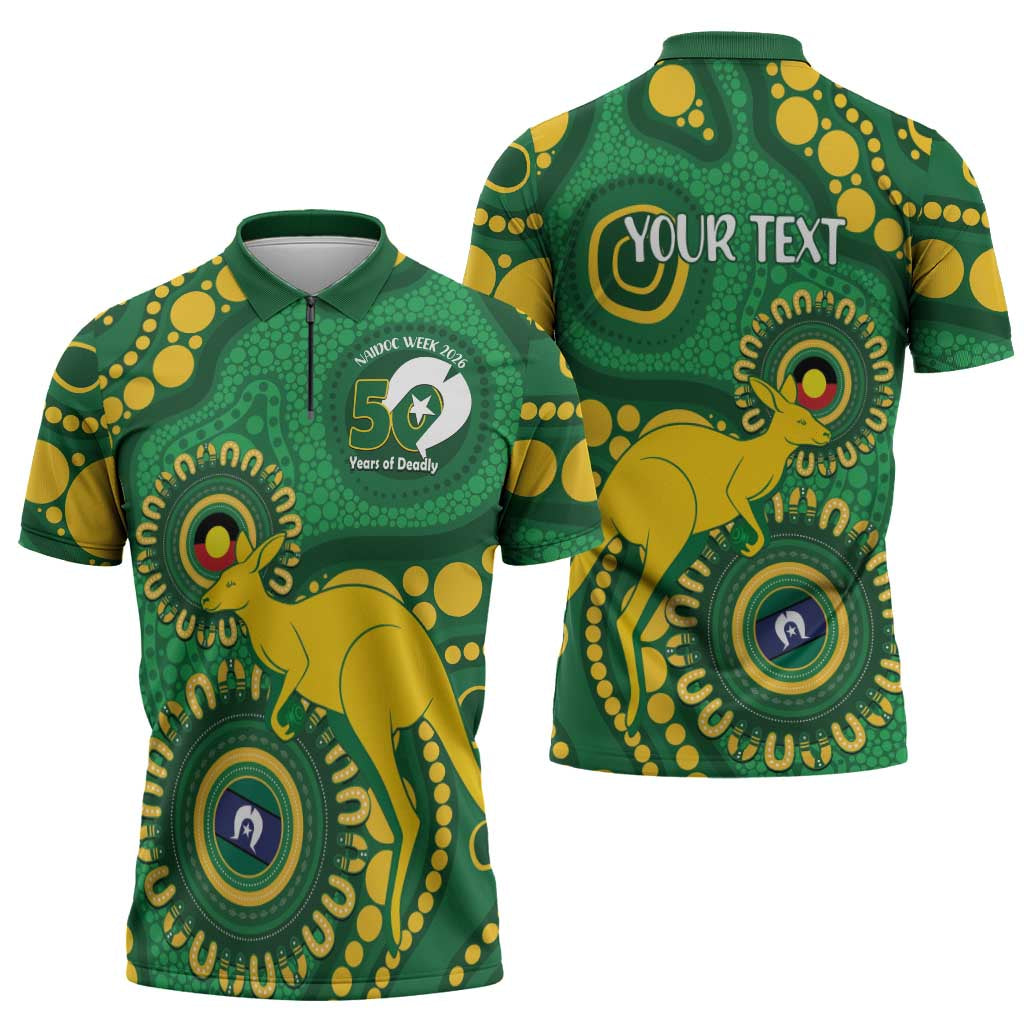 Bowls Australia NAIDOC Week 2026 Personalised Zipper Polo Shirt 50 Years Deadly Kangaroo Indigenous Art