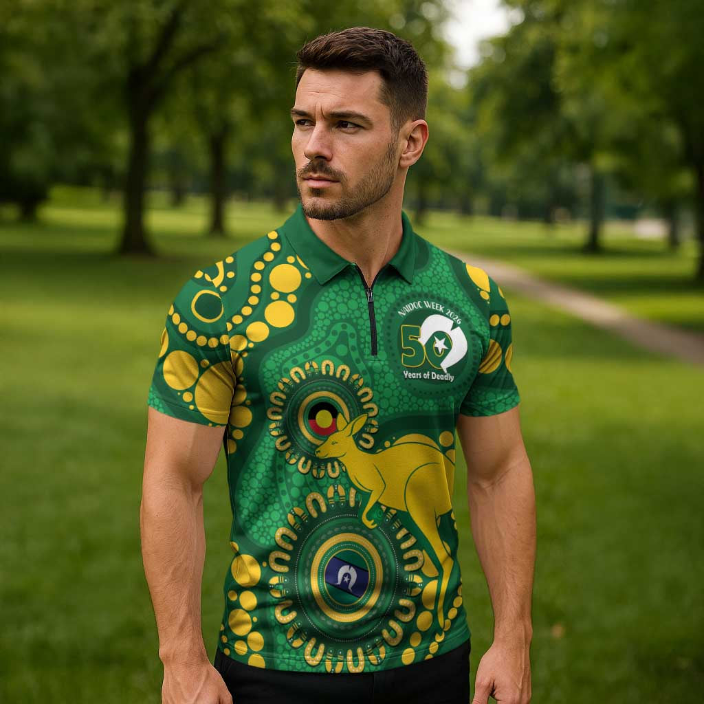 Bowls Australia NAIDOC Week 2026 Personalised Zipper Polo Shirt 50 Years Deadly Kangaroo Indigenous Art