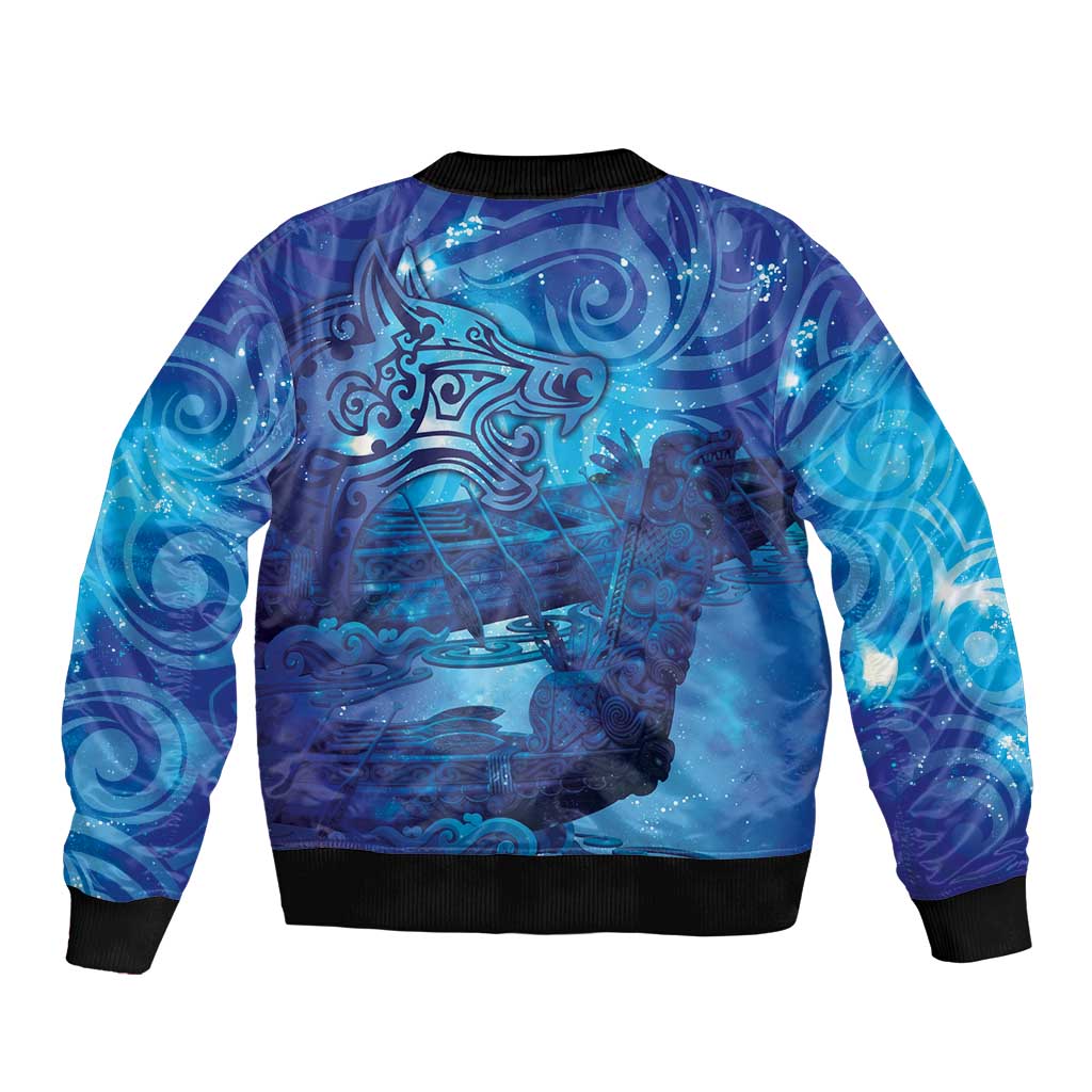 Kuri New Zealand Matariki Bomber Jacket Aotearoa Dog Waka Maori New Year Galaxy Vibes
