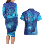 Kuri New Zealand Matariki Couples Matching Long Sleeve Bodycon Dress and Hawaiian Shirt Aotearoa Dog Waka Maori New Year Galaxy Vibes