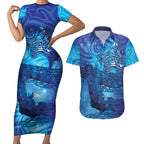 Kuri New Zealand Matariki Couples Matching Short Sleeve Bodycon Dress and Hawaiian Shirt Aotearoa Dog Waka Maori New Year Galaxy Vibes