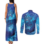 Kuri New Zealand Matariki Couples Matching Tank Maxi Dress and Long Sleeve Button Shirt Aotearoa Dog Waka Maori New Year Galaxy Vibes