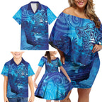 Kuri New Zealand Matariki Family Matching Off Shoulder Short Dress and Hawaiian Shirt Aotearoa Dog Waka Maori New Year Galaxy Vibes