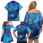 Kuri New Zealand Matariki Family Matching Off Shoulder Short Dress and Hawaiian Shirt Aotearoa Dog Waka Maori New Year Galaxy Vibes