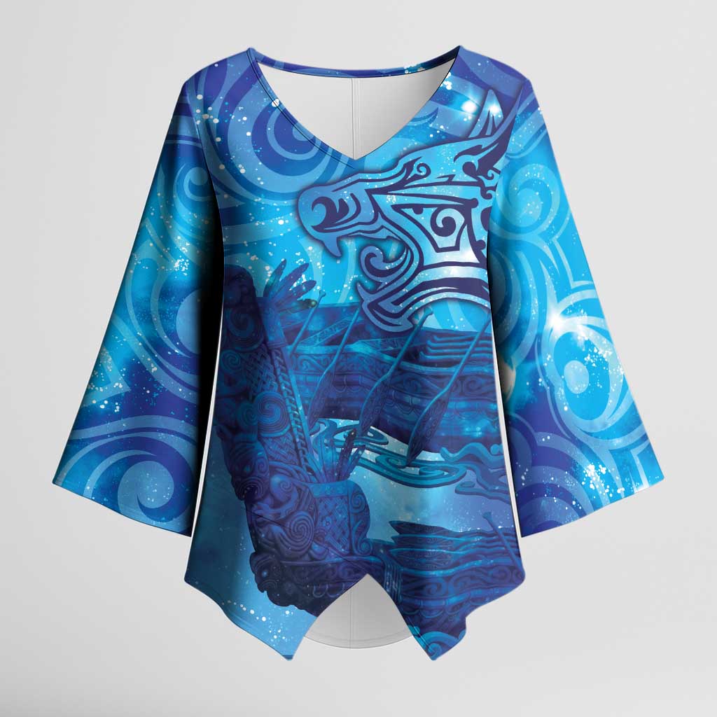 Kuri New Zealand Matariki Kimono Sleeve Blouse Aotearoa Dog Waka Maori New Year Galaxy Vibes