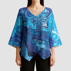 Kuri New Zealand Matariki Kimono Sleeve Blouse Aotearoa Dog Waka Maori New Year Galaxy Vibes