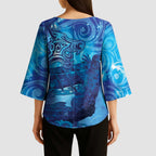 Kuri New Zealand Matariki Kimono Sleeve Blouse Aotearoa Dog Waka Maori New Year Galaxy Vibes