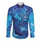 Kuri New Zealand Matariki Long Sleeve Button Shirt Aotearoa Dog Waka Maori New Year Galaxy Vibes