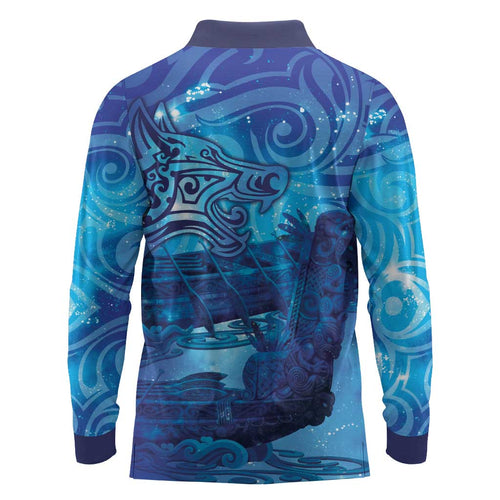 Kuri New Zealand Matariki Long Sleeve Polo Shirt Aotearoa Dog Waka Maori New Year Galaxy Vibes