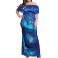Kuri New Zealand Matariki Off Shoulder Maxi Dress Aotearoa Dog Waka Maori New Year Galaxy Vibes